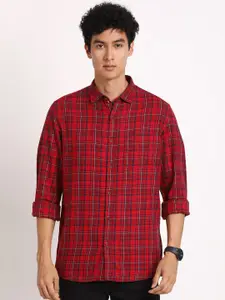 Turtle Smart Slim Fit Checked Spread Collar Long Sleeve Formal Shirt