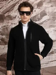 HIGHLANDER Black Mock Collar Relaxed Fit Front Open Sweatshirt