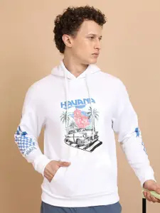 HIGHLANDER White Relaxed Fit Graphic Printed Hooded Pullover