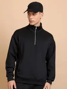 HIGHLANDER Black Mock Collar Drop Shoulder Sleeves Oversized Pullover