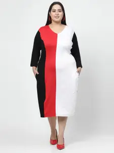 Flambeur Colourblocked Sheath V-Neck Dress