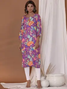 Readiprint Floral Printed Notched Round Neck Straight Kurta