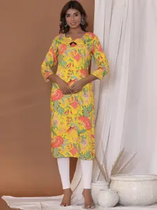Readiprint Floral Printed Notched Round Neck Straight Kurta