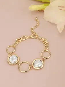 Carlton London Women Gold-Plated Pearls-Studded Charm Bracelet