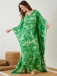 The Kaftan Company Green Printed Maxi Nightdress