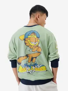 The Souled Store Green Garfield: Gangster Printed Drop-Shoulder Pullover Sweatshirt