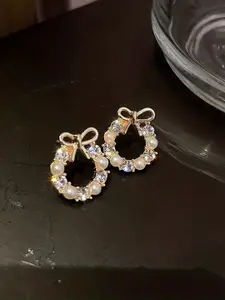 VAGHBHATT Gold-Plated Rhinestone-Studded Circular Studs Earrings
