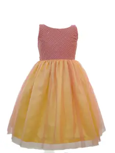 BAESD Girls Geometric Embroidered Sequinned Gathered Net Fit & Flare Dress