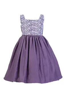 BAESD Girls Floral Embroidered Sequinned Gathered Silk Fit & Flare Dress