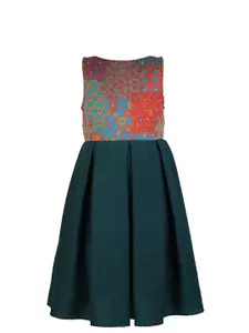 BAESD Girls Floral Brocade Self Design Fit & Flare Dress