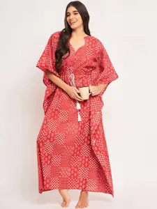 The Kaftan Company Red Printed Maxi Nightdress