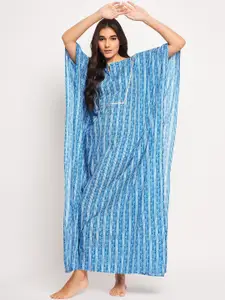 The Kaftan Company Blue Printed Maxi Nightdress