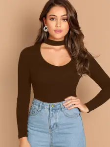 AAHWAN Choker Neck Cotton Fitted Top