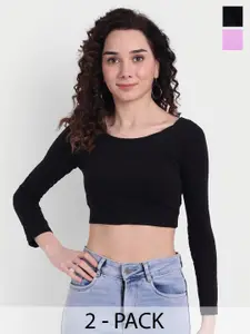 COLOR CAPITAL Multicoloured Cotton Styled Back Crop Top
