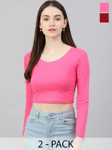 COLOR CAPITAL Pack Of 2 Fitted Cotton Crop Top
