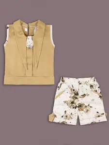 Wish Karo Girls Shirt Collar Pure Silk Top with Shorts