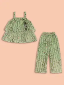 Wish Karo Girls Green Printed Top with Trousers