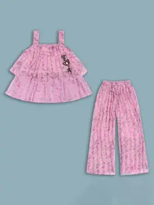 Wish Karo Girls Pink Printed Top with Trousers