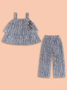 Wish Karo Girls Grey Printed Top with Trousers