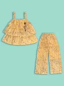 Wish Karo Girls Yellow Printed Top with Trousers