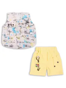 Wish Karo Girls Yellow Printed Top with Shorts