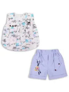 Wish Karo Girls Purple Printed Top with Shorts
