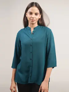 IDK Mandarin Collar Three-Quarter Sleeves Shirt Style Top