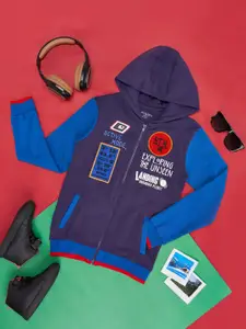 Pantaloons Junior Boys Colourblocked Hooded Cotton Front-Open Sweatshirt