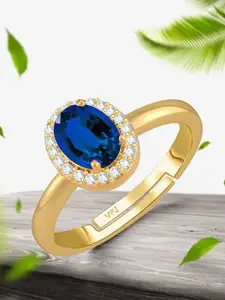 Vighnaharta Gold-Plated AD Stone-Studded Adjustable Finger Ring