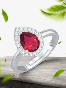 Vighnaharta Rhodium-Plated AD Stone-Studded Adjustable Finger Ring