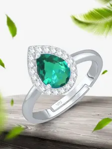 Vighnaharta Rhodium-Plated AD Stone-Studded Adjustable Finger Ring