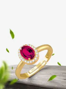 Vighnaharta Gold-Plated AD Stone-Studded Adjustable Finger Ring
