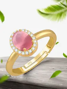 Vighnaharta Gold-Plated AD Stone-Studded Adjustable Finger Ring