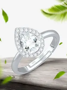 Vighnaharta Rhodium-Plated AD Stone-Studded Adjustable Finger Ring
