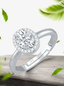 Vighnaharta Rhodium-Plated American Diamond Stone-Studded Adjustable Finger Ring