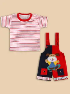 Wish Karo Infant Boys Self-Design Cotton Dungarees With T-Shirt