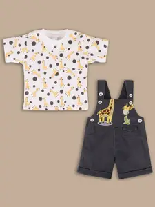 Wish Karo Infant Boys Self-Design Denim Dungarees With T-Shirt