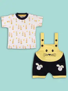 Wish Karo Infant Boys Self-Design Cotton Dungarees With T-Shirt