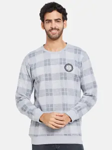 Octave Round Neck Checked Fleece Pullover Sweatshirt