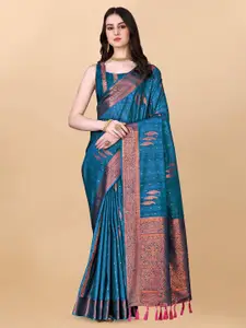 ZIBLON Blue Art Silk Kanjeevaram Saree