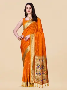 ZIBLON Orange Art Silk Kanjeevaram Saree