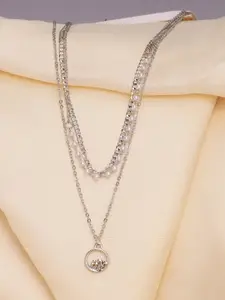 Ayesha Delicate Pearls Studded Layered Chain Necklace With Minimalist Rhinestone Pendant