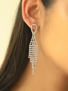 Ayesha Contemporary Diamante Crystal Studded Tasselled Drop Earrings