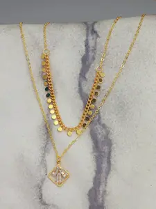 Ayesha Gold-Plated Double Layered Chains With Rhinestone Minimalist Pendant