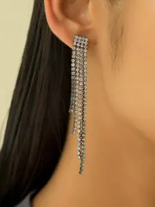 Ayesha Contemporary Diamante Crystal Straight Line Drop Tasselled Drop Earrings