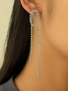 Ayesha Contemporary Diamante Crystal Single Line Drop Tasselled Drop Earrings