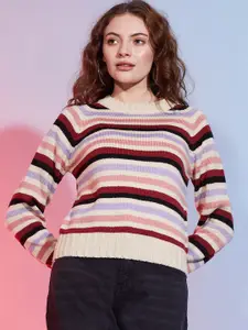 DressBerry White Striped Long Sleeves Acrylic Pullover