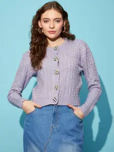 STREET 9 Lavender Self Design Cable Knit Acrylic Cardigan Sweater