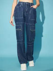STREET 9 Women Blue Wide Leg High-Rise Clean Look Pure Cotton Jeans