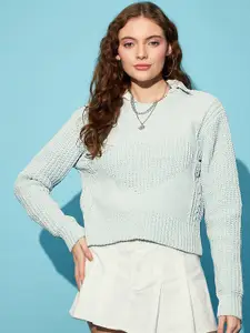 STREET 9 Women Turquoise Blue Crop Pullover